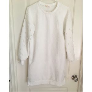 SheIn White Sweater Dress with Pearl Embellishment
